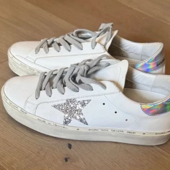 Golden Goose White Sneakers with Silver and Holographic Details (sz41) - Picture 1 of 4